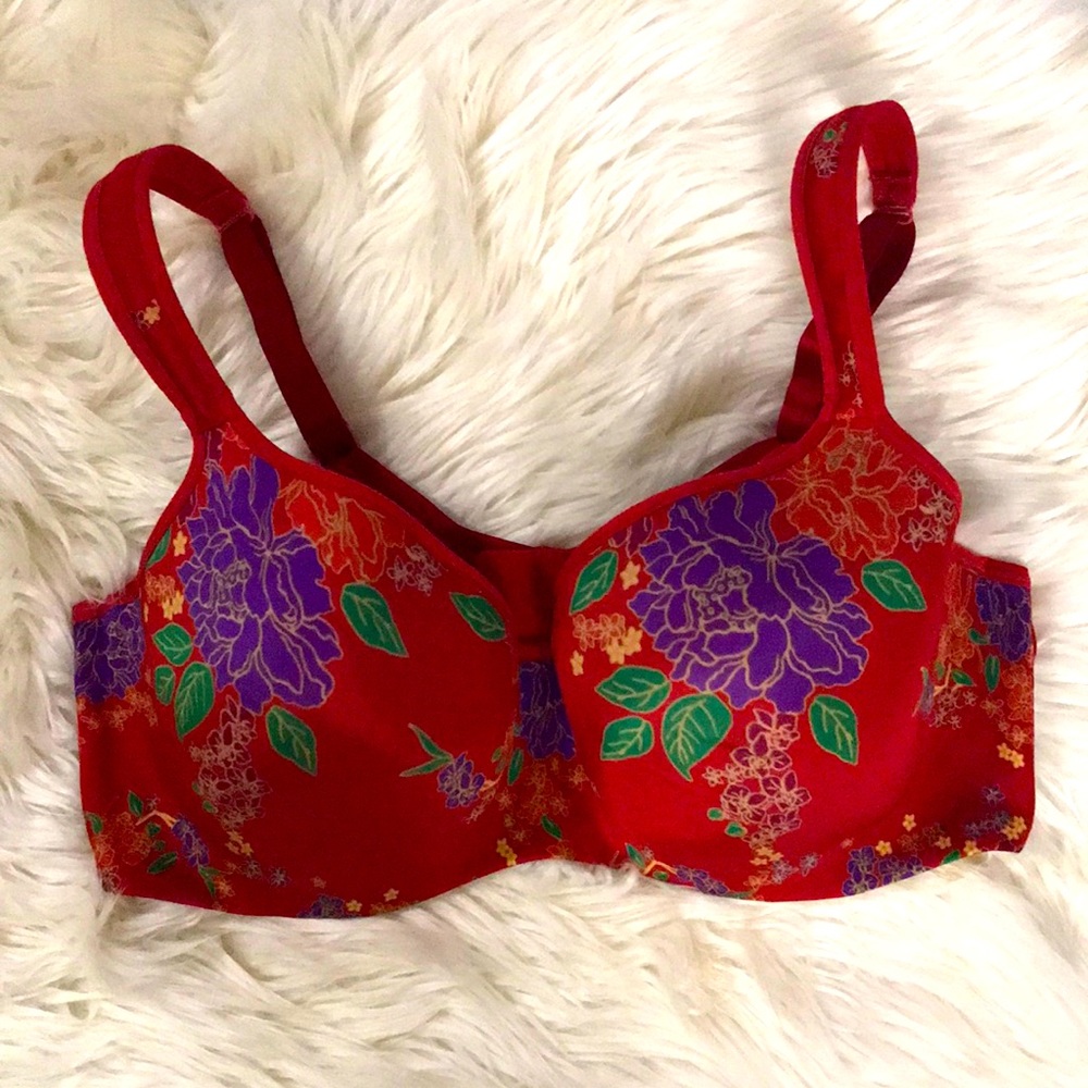 ✨CACIQUE Red Floral Lightly Lined/Full Coverage BRA SIZE 42D